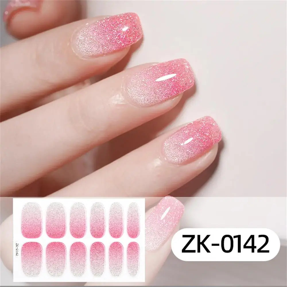 Gradient Cat Eye Style Nail Art Stickers, 16-Piece Set Self-Adhesive Waterproof Glitter False Nail Decals