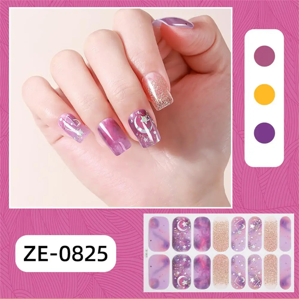 Gradient Cat Eye Style Nail Art Stickers, 16-Piece Set Self-Adhesive Waterproof Glitter False Nail Decals