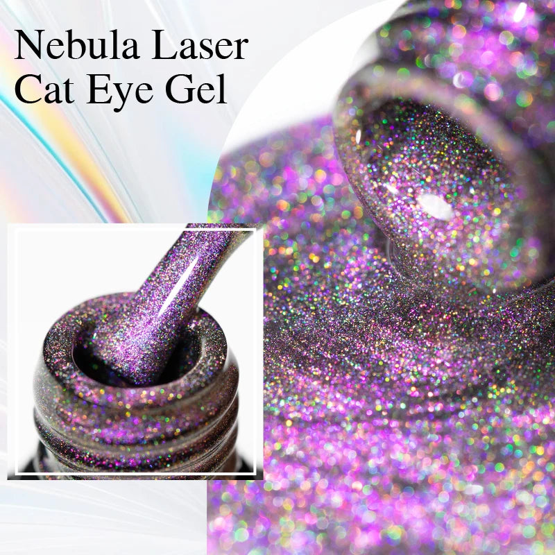 7.5ML Sparkling Rainbow Cat Magnetic Gel Nail Polish Pinkish Purple Laser Cat Eye Gel Soak Off UV Nail Art Varnish For Manicure