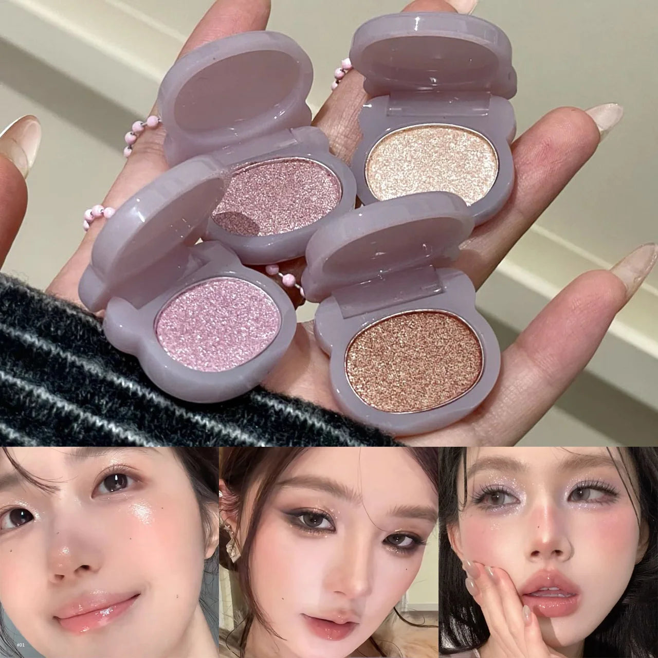 Purple Shining Single-color Eyeshadow Mini Glitter Pearlescent Highlighter Powder Makeup Lasting Shiny Eye Shadow Palette