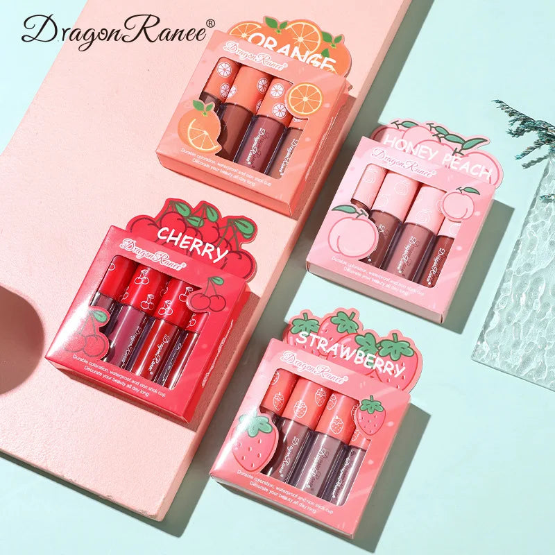 Mini Velvet Matte Lip Gloss Set, 3pc/4pcs Non-Fading, Non-Stick Cup, Long-Lasting Fruit Scented Lip Tint, Smooth and Lightweight