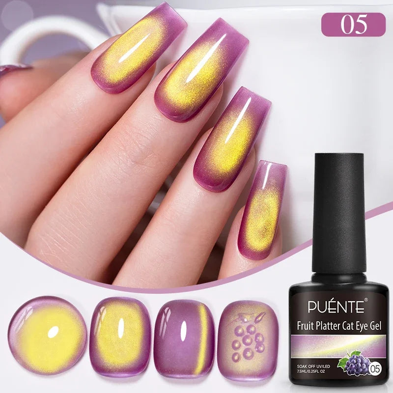 7.5ML Summer Fruit Series Cat Magnetic Gel Nail Polish Green Purple Pink Cat Eye Gel Soak Off UV Nail Art Varnish For Manicure