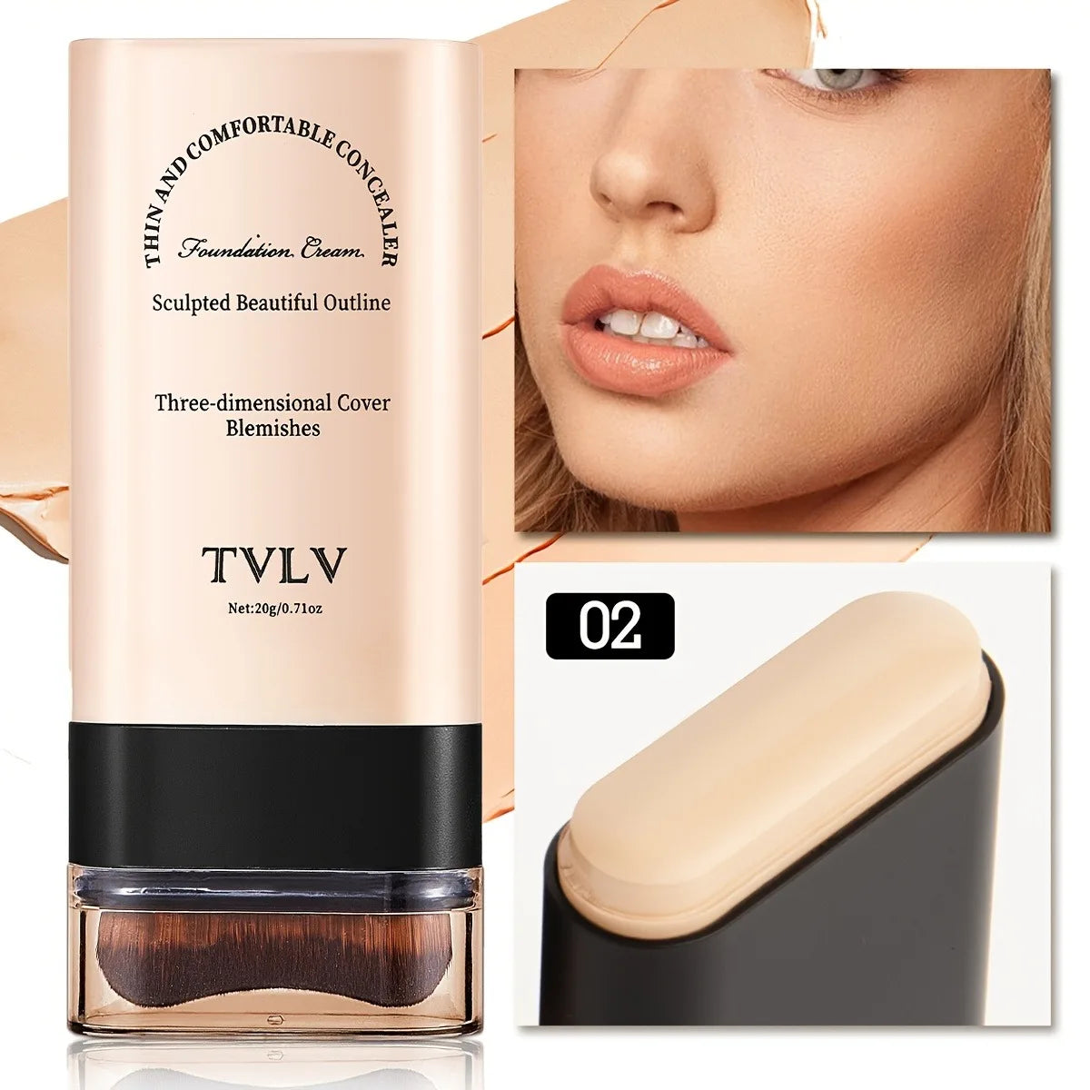 TVLV Velvet Moist Light Eraser Foundation Stick with brush Long-Lasting Flawless Concealer Cream Makeup for Face Beauty Cosmetic