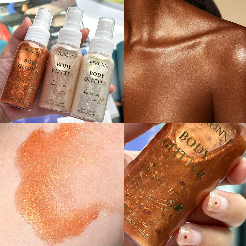 Liquid Shimmer Body Highlighter Oil Makeup,Glitter Spray Oil Lotion,Full Body & Face Glow-Up Liquid Lotion for All Skin Type