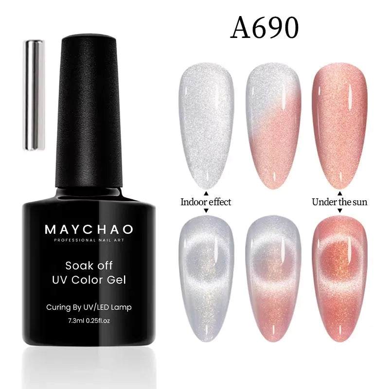 MAYCHAORomantic Galaxy Cat Eye Gel Nail Polish With Magnet Soak off UV Holographic Magnetic Rainbow Gel Polish for Nail Manicure