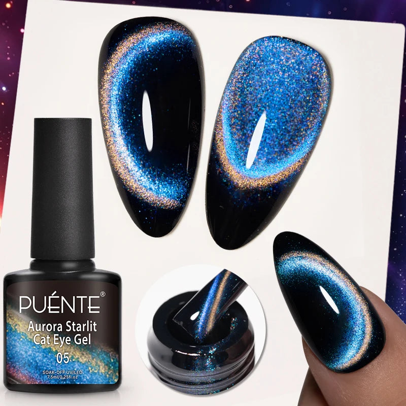 7.5ML Sparkling Rainbow Cat Magnetic Gel Nail Polish Pinkish Purple Laser Cat Eye Gel Soak Off UV Nail Art Varnish For Manicure