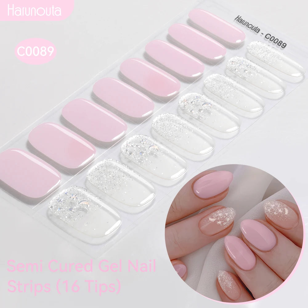 Gradient Auroras Semi Cured Gel Nail Strips Sparkly Shinning DIY Gel Polish Stickers for Nails Works with UV/LED Nail Lamps