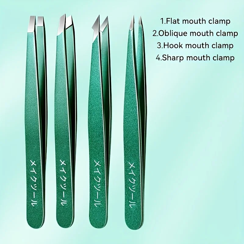 4-Piece Stainless Steel Tweezer Set Unisex Professional Precision for Facial Hair Eyebrows Ingrown Hair & Splinters Durable & Er
