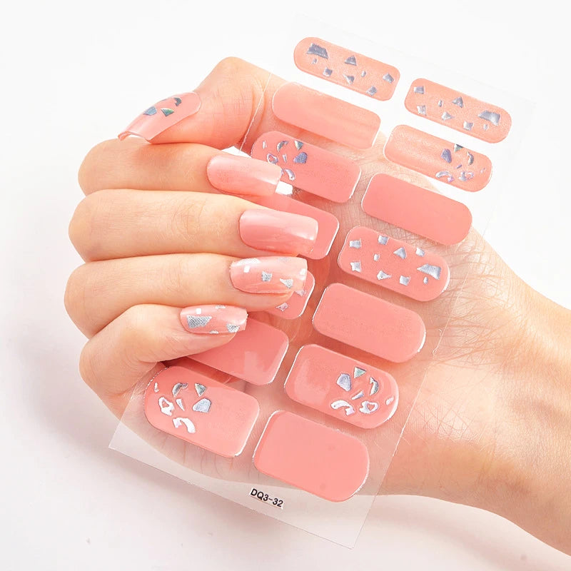 DIY Semi Cured Gel Nail Stickers Long-Lasting Solid Color Nail Strips Patch Slider Nail Sticker Full Cover Decal Manicure Patch