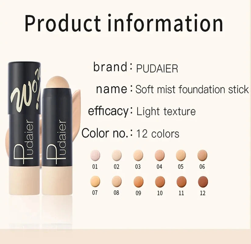 Full Coverage Lightweight Foundation Stick Contour Face Makeup Lasting Nude Foundation Base Hide Blemish Bronzer Cosmetics Brush