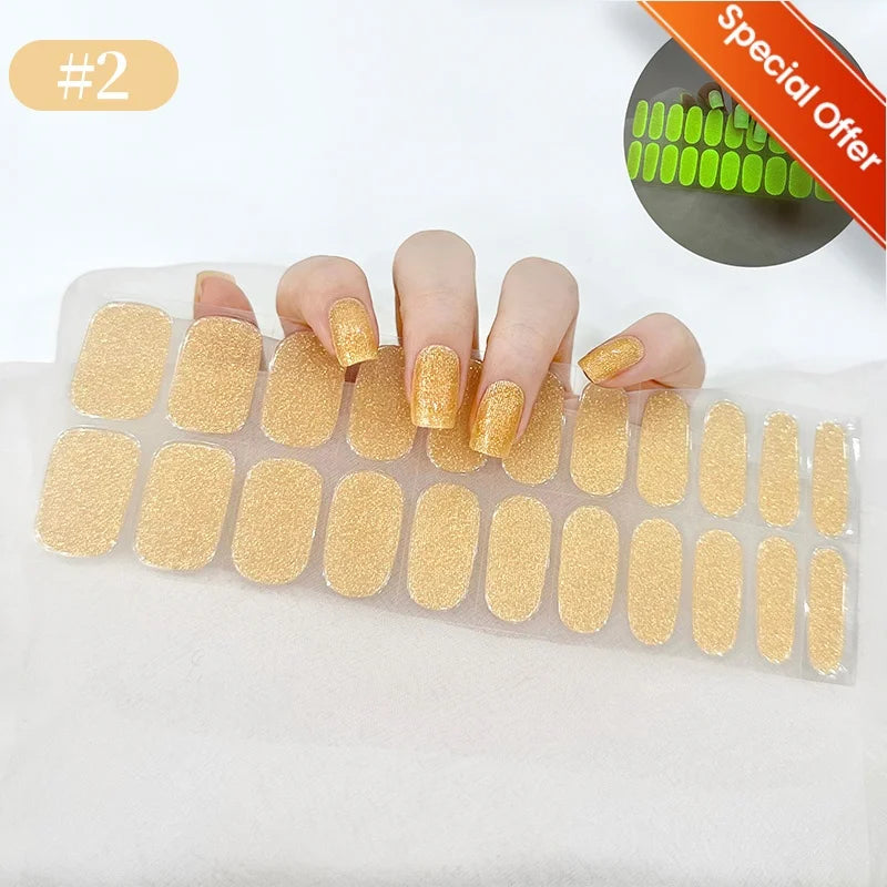 20Tips Gradient French Semi-cured Gel Nail Sticker UV Lamp Needed Full Cover Nail Gel Polish Wraps Manicure Press on Nails Decal