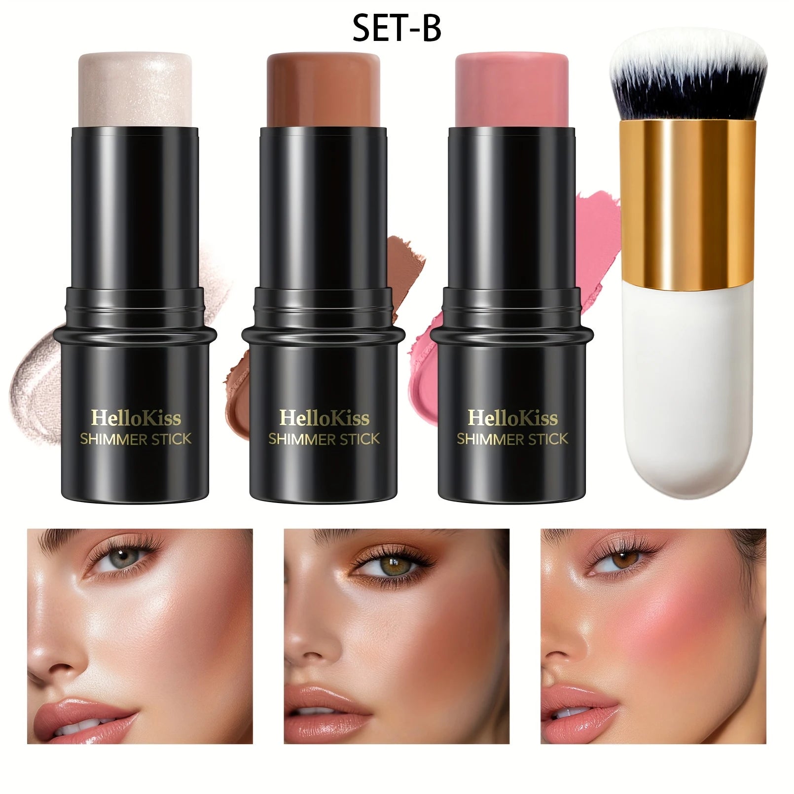 4pcs Blush & Highlighter Contour Stick with Brush - Waterproof, Long-Lasting, Multi-Function Makeup for Blush, Dark Circles.