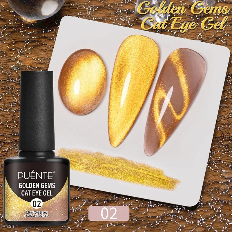PUETNE 7.5ML Amber Moonlight Cat Magnetic Gel Nail Polish Winter Nails Jelly Glass Cat Eye Soak Off UV Semi-Permanent Varnish