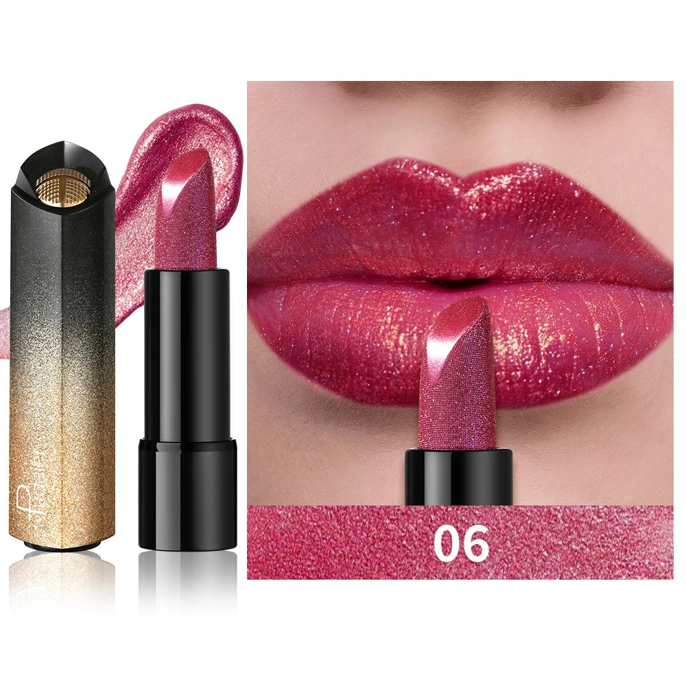 Metallic Shimmer Lipstick, Pearly Glitter Shine, Creamy Texture, High Color Payoff, Smooth Application Party Makeup