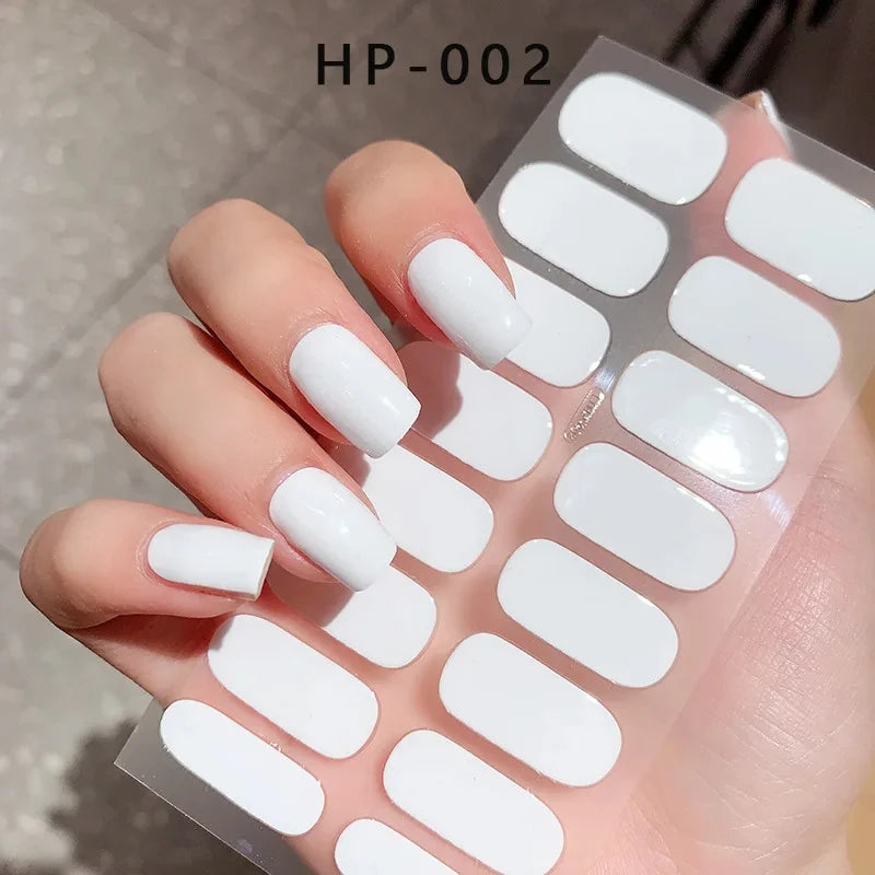 16Tips Glitter Semi-Cured Gel UV Sticker 3D French Gradient Shiny Glitter Powder UV Gel Sticker Full Cover UV Lamp Glitter Decal