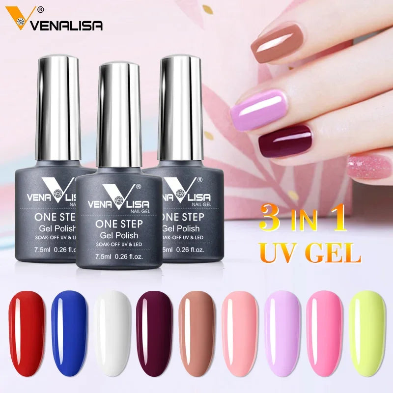 VENALISA 3-in-1 UV Gel Polish One-Step Gel Lacquer Organic Soak off Nail Art Varnish for LED/UV Light New Arrival Nail Salon
