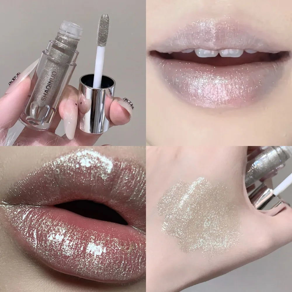 Black Rabbit Gothic Silver Metallic Lip Gloss Black Mirror Light Translucent Lip Lacquer Non-Sticky Water Gloss Lips Tint Makeup