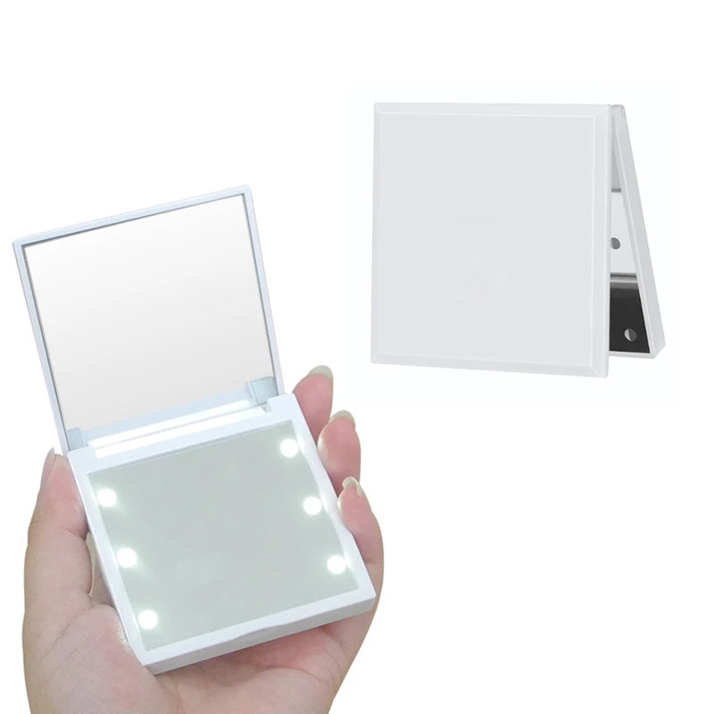 Travel Mirror with Light Compact Makeup Mirror with 6 LED Lights, Folding Pocket Lighted Compact Mirror for Purse Gift for Women