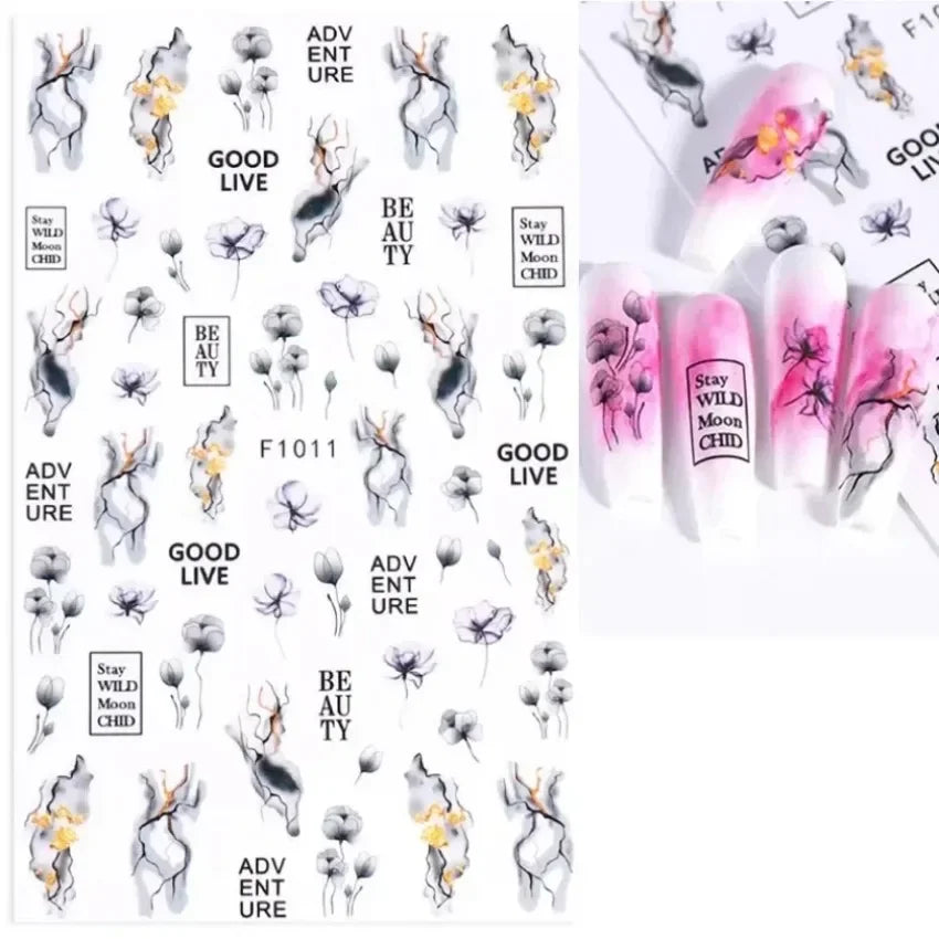 Elegant Butterfly Nail Manicure Stickers Blue Butterflies Leopard Retro Flowers Adhesive Decal Wedding Charm Manicure Tips