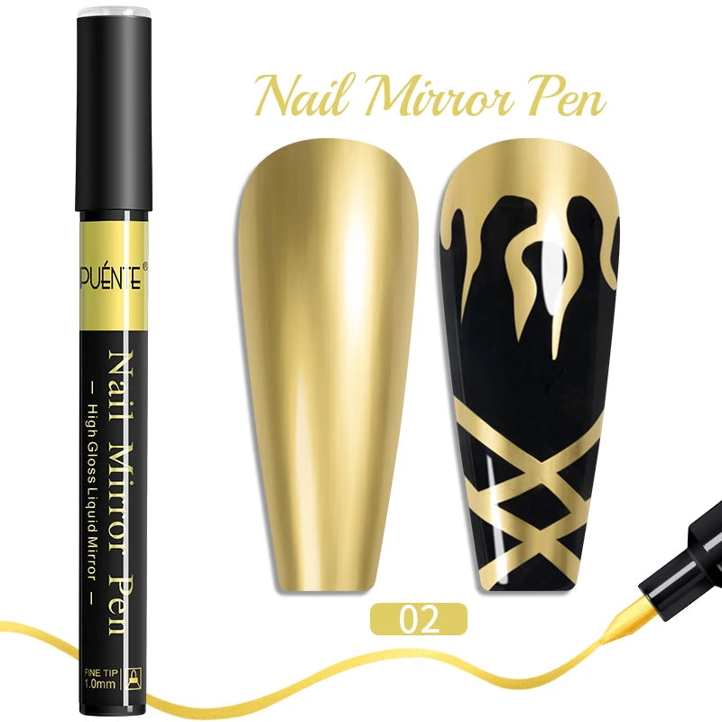 PUENTE 5ml Metallic Painting Liner Gel Polish Bright Mirror Effect Semi-Permanent UV Nail Varnish For Stunning French Nail Art