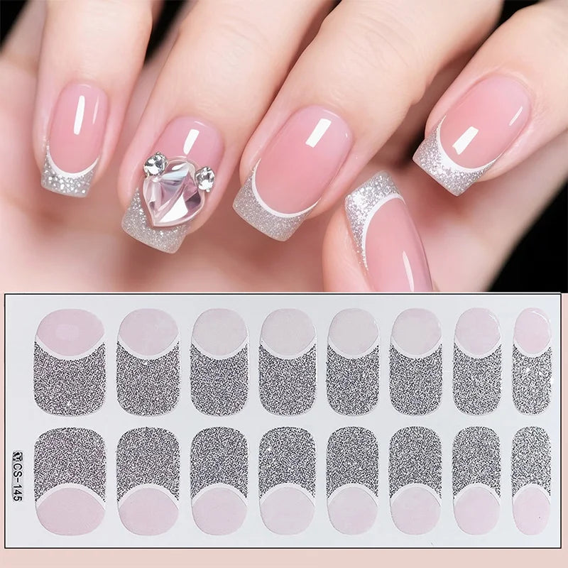 14/16Tips Full Cover Gradient Nail Stickers Multi Color Self Adhesive Slider No Need UV Lamp Cured Press ON Nail Decal