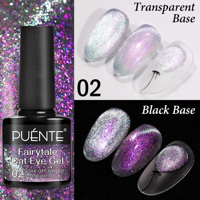 7.5ML Sparkling Rainbow Cat Magnetic Gel Nail Polish Pinkish Purple Laser Cat Eye Gel Soak Off UV Nail Art Varnish For Manicure