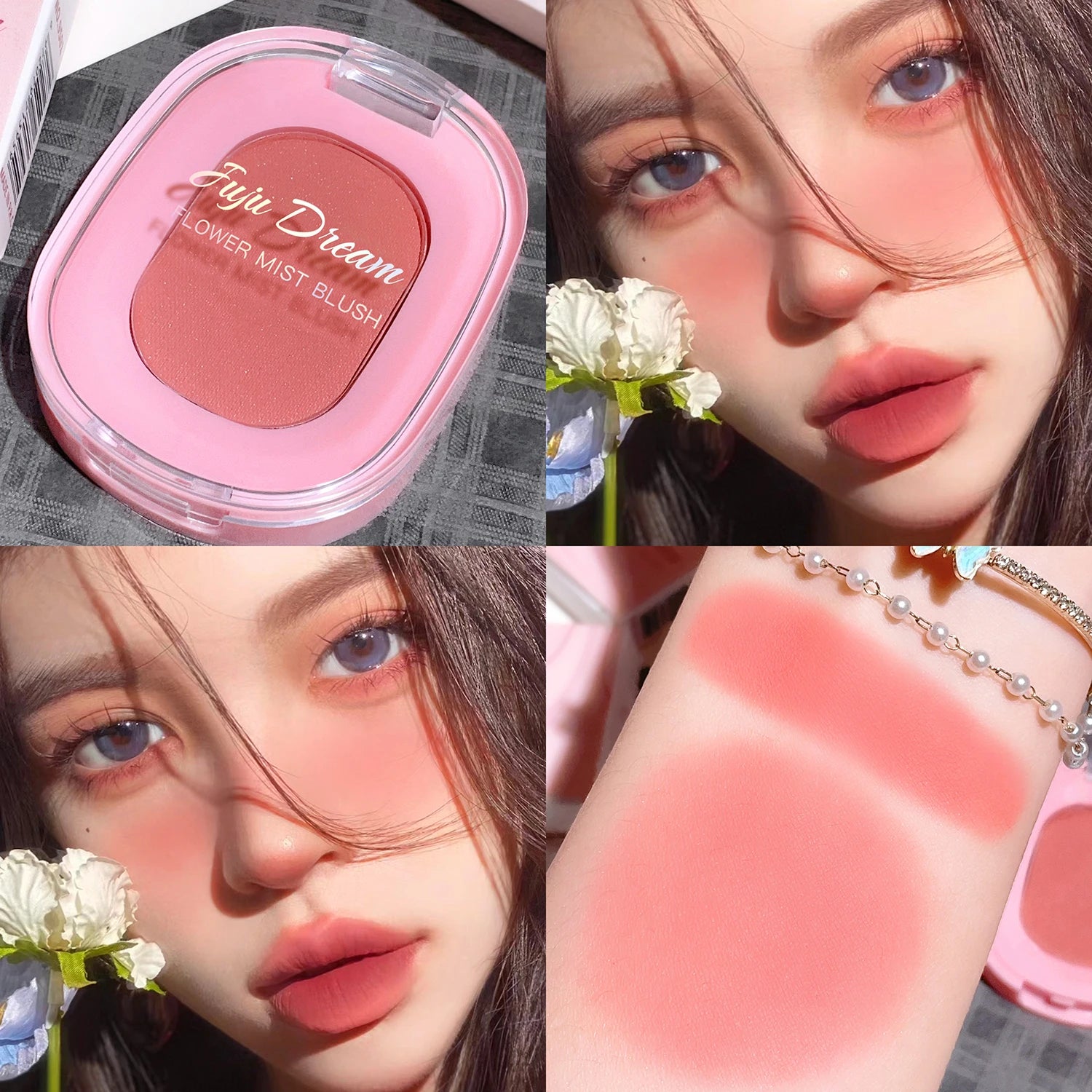 Monochrome flower mist blush powder fine matte brightens rouge natural nude powder pink trimming blush