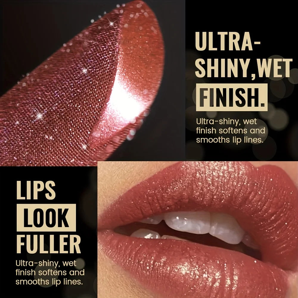 Metallic Shimmer Lipstick, Pearly Glitter Shine, Creamy Texture, High Color Payoff, Smooth Application Party Makeup