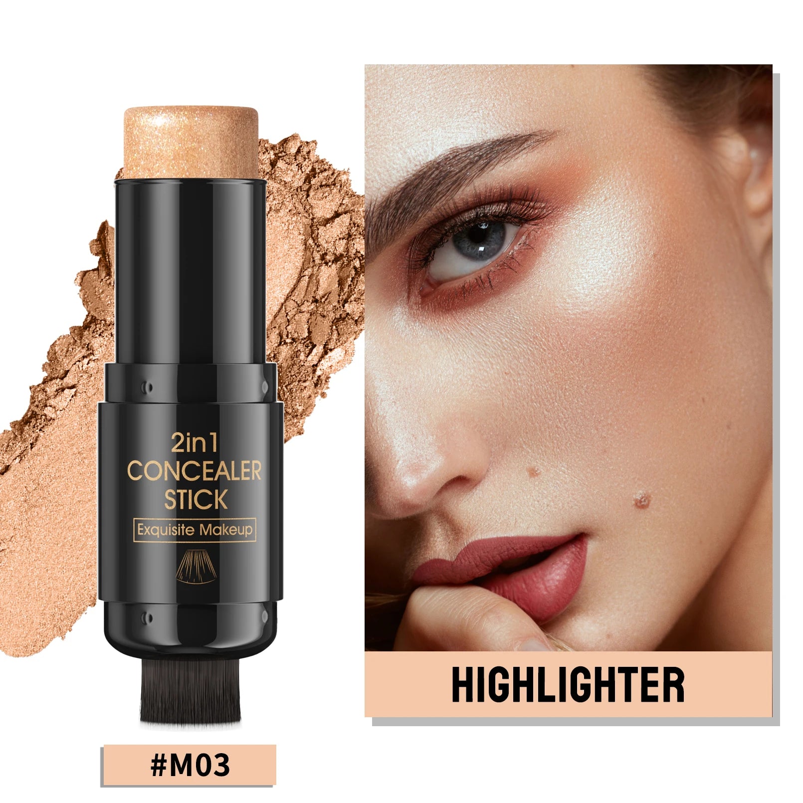 Double-head Face Bronzer Contour Stick Cream Makeup Light Dark Shadow Lasting Concealer Facial Brighten Contouring With Brush