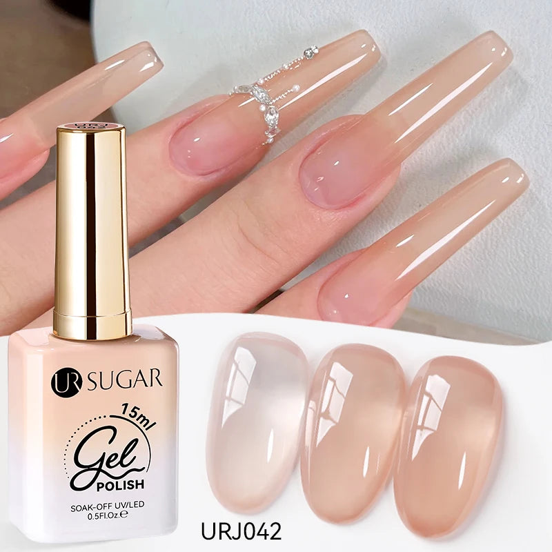 UR SUGAR 15ml Fiber Rubber Base Gel Upgrade Broken Nail Repaired Fiberglass Clear Quick Building UV Construction Gel Soak Off
