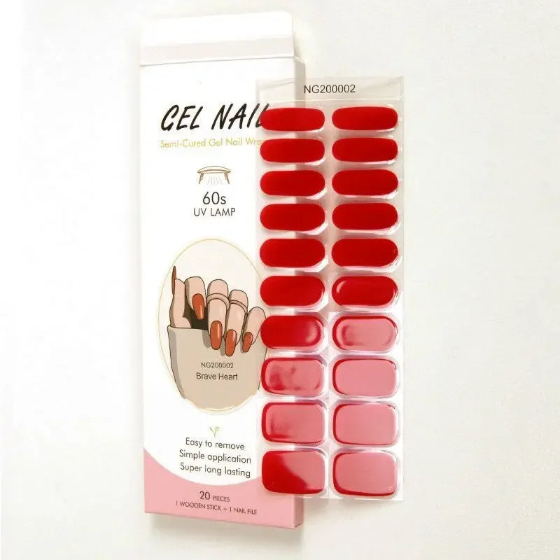 16/20Tips Semi-Cured Nail Wraps Simple Color Adhesive Full Cover Stickers for Nails UV Lamp Need Press On Nails DIY Manicure