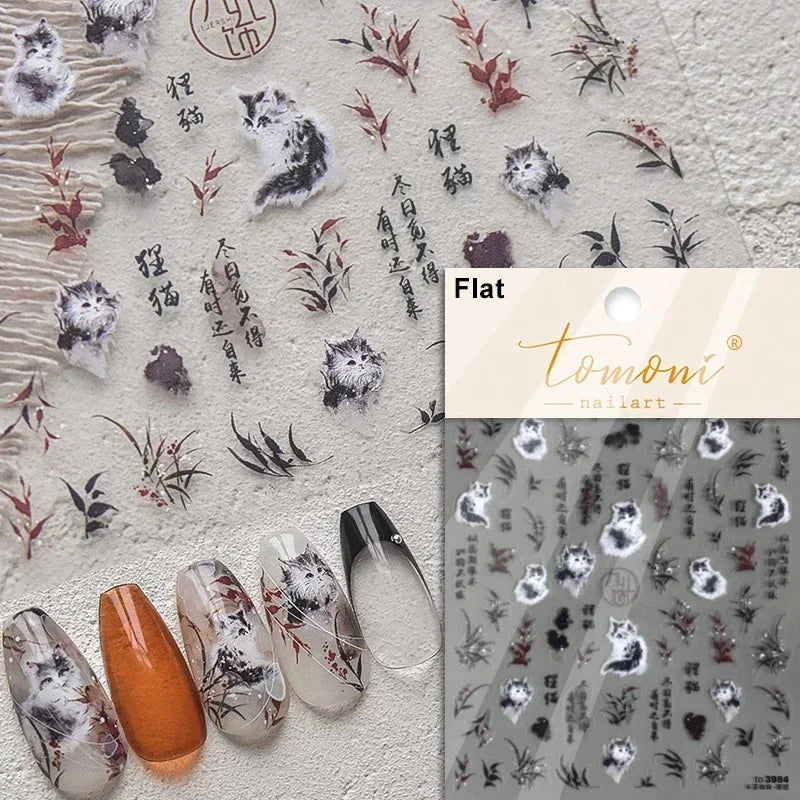 Cute Cat Eye Fishbone Animals Leopard Cat Ginger Cat Kitten Exclamation Point Paw Self Adhesive Nail Art Sticker Manicure Decals