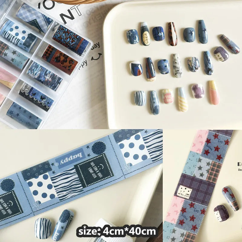 10Rolls Plaid Thousand-Bird Bow  Stars Nail Foils Transfer Paper  Nail Art Stickers  Manicure Set Decal  Nails Decoration