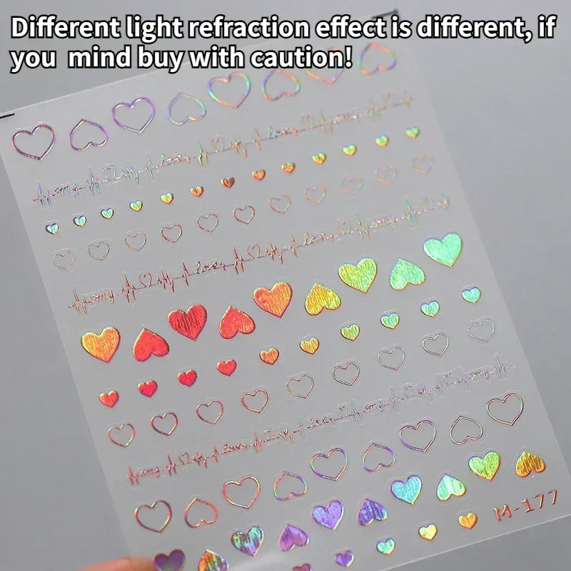 Cat's Eye 5D Gradient European Love Heart Gem Wing Crystal Geometric Colorful Self Adhesive Nail Art Stickers Manicure Decals