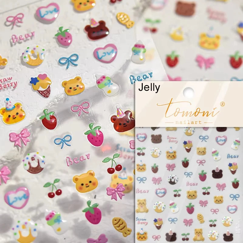 1pcs 5D Japanese Kawaii Bear Nail Art Stickers Brown Cartoon Animals Self-Adhesive Nail Decoration Decals DIY Slider Accessories