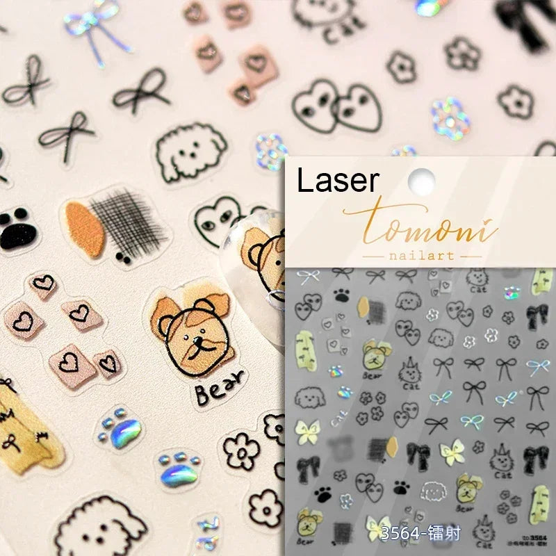 Cute Cat Eye Fishbone Animals Leopard Cat Ginger Cat Kitten Exclamation Point Paw Self Adhesive Nail Art Sticker Manicure Decals