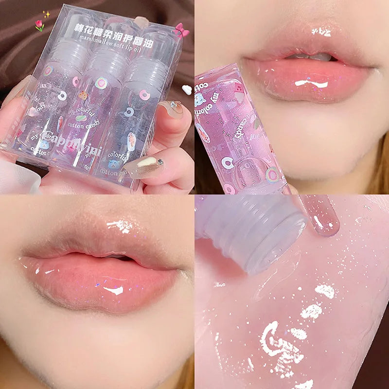 3Pcs/box Transparent Glitter Lip Gloss Set Clear Water Light Lip Glaze Moisturizer Color Changing Lip Oil Jelly Mirror Lipsticks