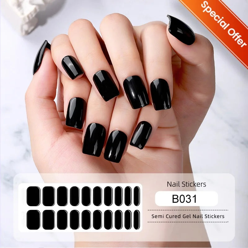 20Tips Gradient French Semi-cured Gel Nail Sticker UV Lamp Needed Full Cover Nail Gel Polish Wraps Manicure Press on Nails Decal