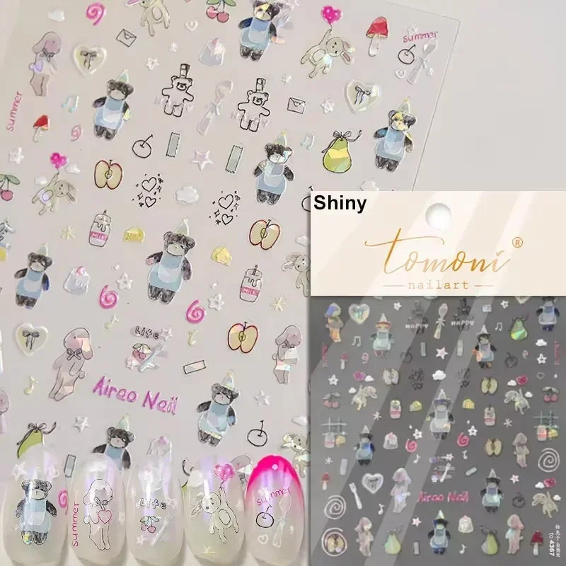 Cute Cat Eye Fishbone Animals Leopard Cat Ginger Cat Kitten Exclamation Point Paw Self Adhesive Nail Art Sticker Manicure Decals