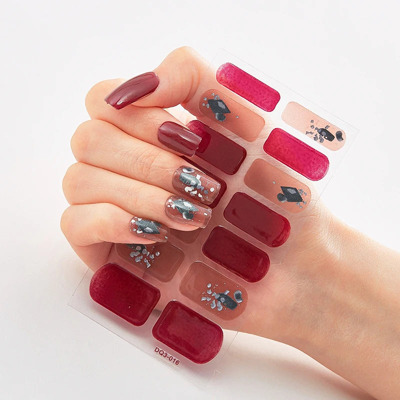 DIY Semi Cured Gel Nail Stickers Long-Lasting Solid Color Nail Strips Patch Slider Nail Sticker Full Cover Decal Manicure Patch