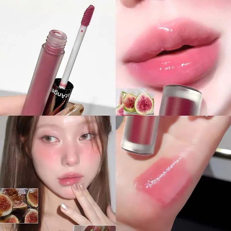 Berry Red Mirror Translucent Lip Gloss Hydrating Water Light Lipstick Clear Jelly Lip Glaze Nude Brown Moisturizing Makeup Tint