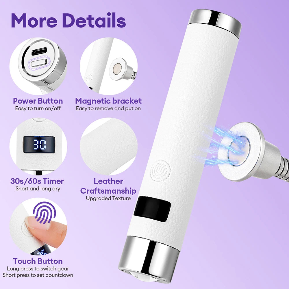 Portable Nail Dryer Light UV Nail Lamp Rechargeable Gel Nails Lamp With Flexible Hose  LED Therapy Light Nail Art Tools