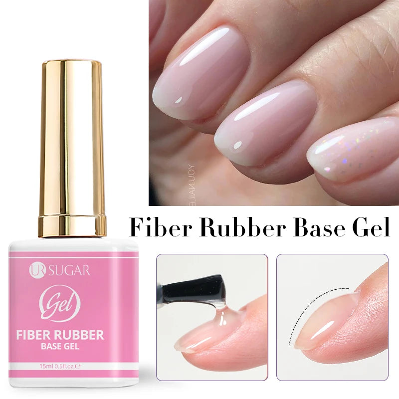 UR SUGAR 15ml Fiber Rubber Base Gel Upgrade Broken Nail Repaired Fiberglass Clear Quick Building UV Construction Gel Soak Off