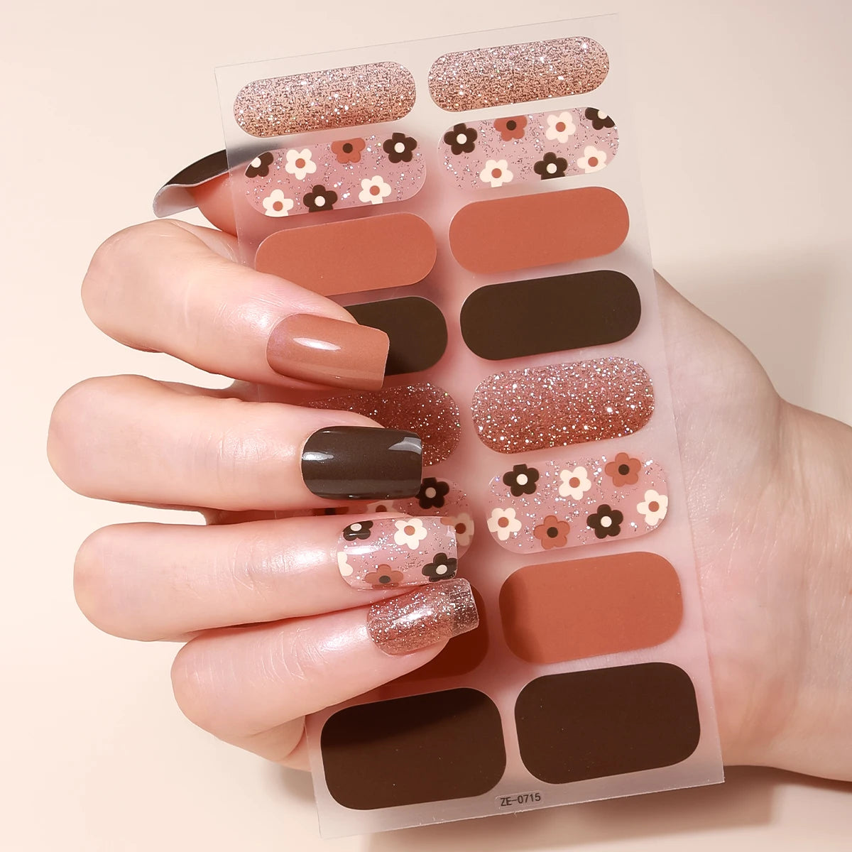 16tips DIY Baking-Free Nail Stickers Spring Summer Flowers Adhesive Nail Strips Patch Slider Full Cover Nail Decoration Decal