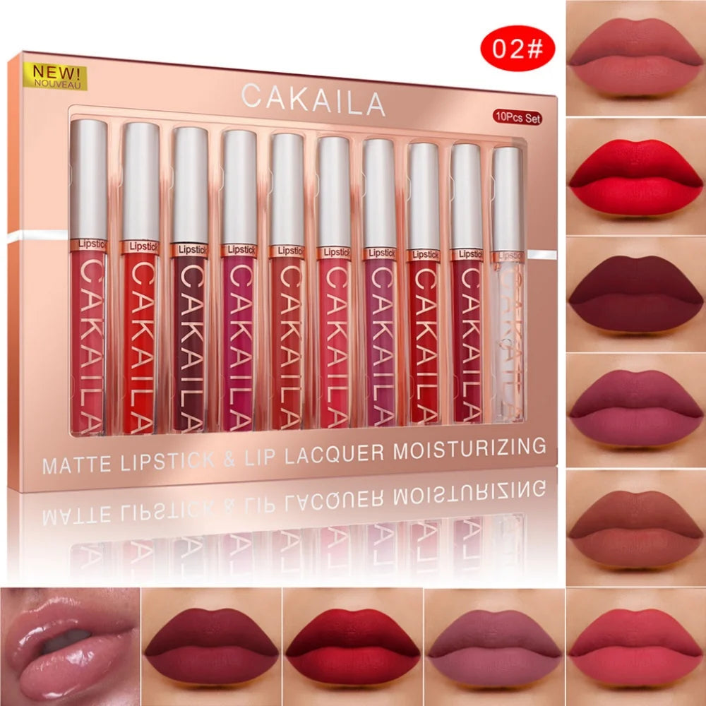 10pcs Nude Lip Gloss Set Matte Velvet Long Lasting Waterproof Korean Lip Tint Moist Liquid Lipstick Women Cosmetic