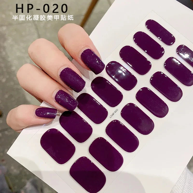 16Tips Glitter Semi-Cured Gel UV Sticker 3D French Gradient Shiny Glitter Powder UV Gel Sticker Full Cover UV Lamp Glitter Decal