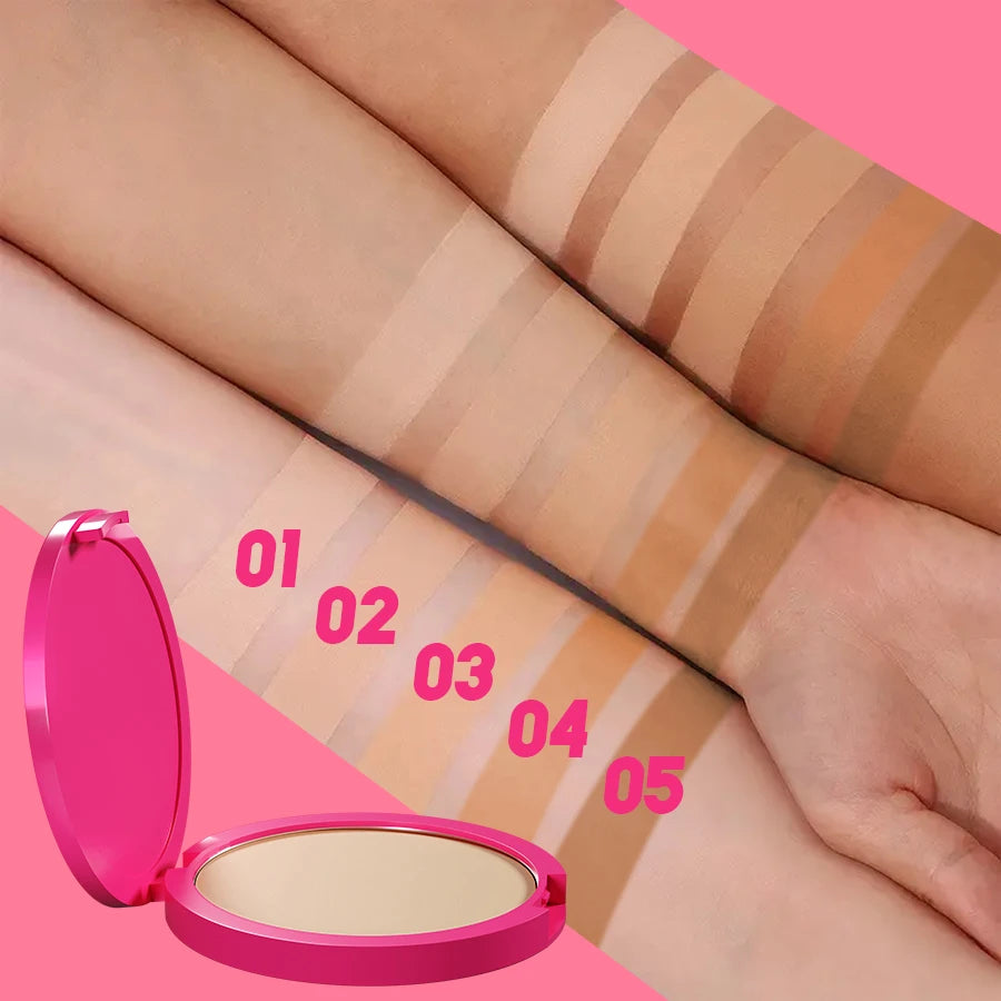 Natural Matte Pressed Powder Oil Control Brighten Whitening Face Base Foundation Compact Concealer Makeup Cosmetics