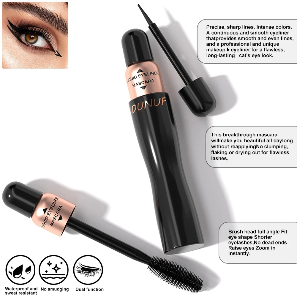 DUNUF 2-in-1 Waterproof Mascara and Eyeliner - Black