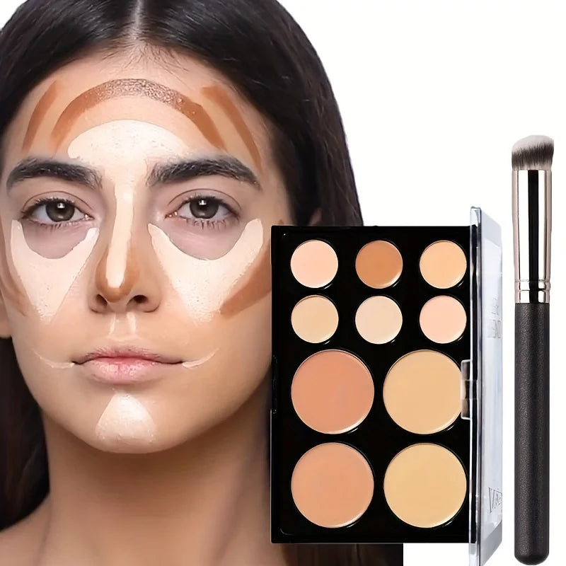 2pcs Concealer Palette with Brush Set, Silky Texture, High-Coverage Concealer Face Contour Palette Set
