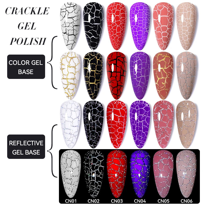 LILYCUTE 7ml Neon Crackle Gel Nail Polish Summer Fluorescent Quick Drying Semi Permanent UV Gel Nail Art Varnish DIY Manicure